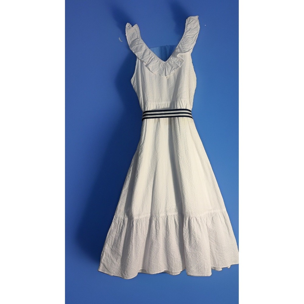 Vineyard Vines ( Target)White Ruffle Midi Dress V-Neck Size M Coastal Quiet Lux - Picture 3 of 10